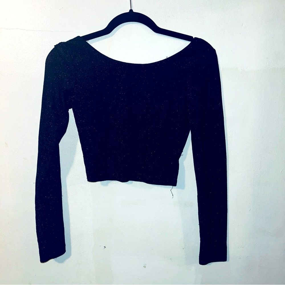 Black Long Sleeve Glitter Crop Top Women’s S
